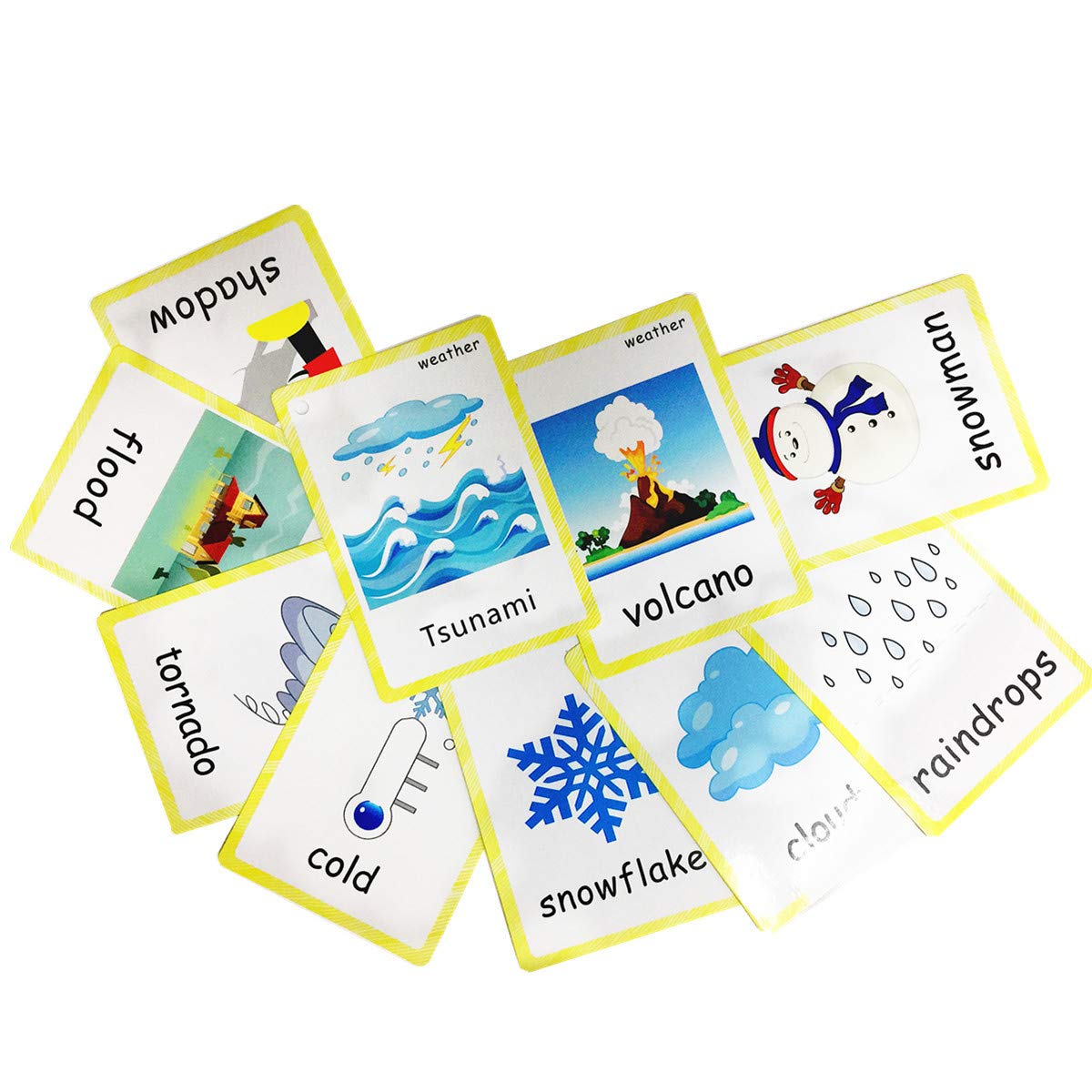 Santsun 24 Pcs Weather Flashcards Set - Classroom Decorations Kindergarten Teacher Tools - Educational Teaching Picture & Word Cards For Kids Boys Girls Early Learning