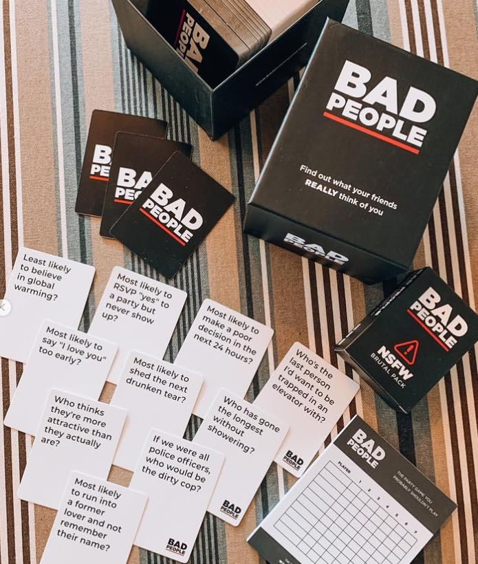 BAD PEOPLE Party Game - After Dark Expansion - 100 New Questions - Cardstock - 20cm x 10cm x 5cm - Black - Model 64819