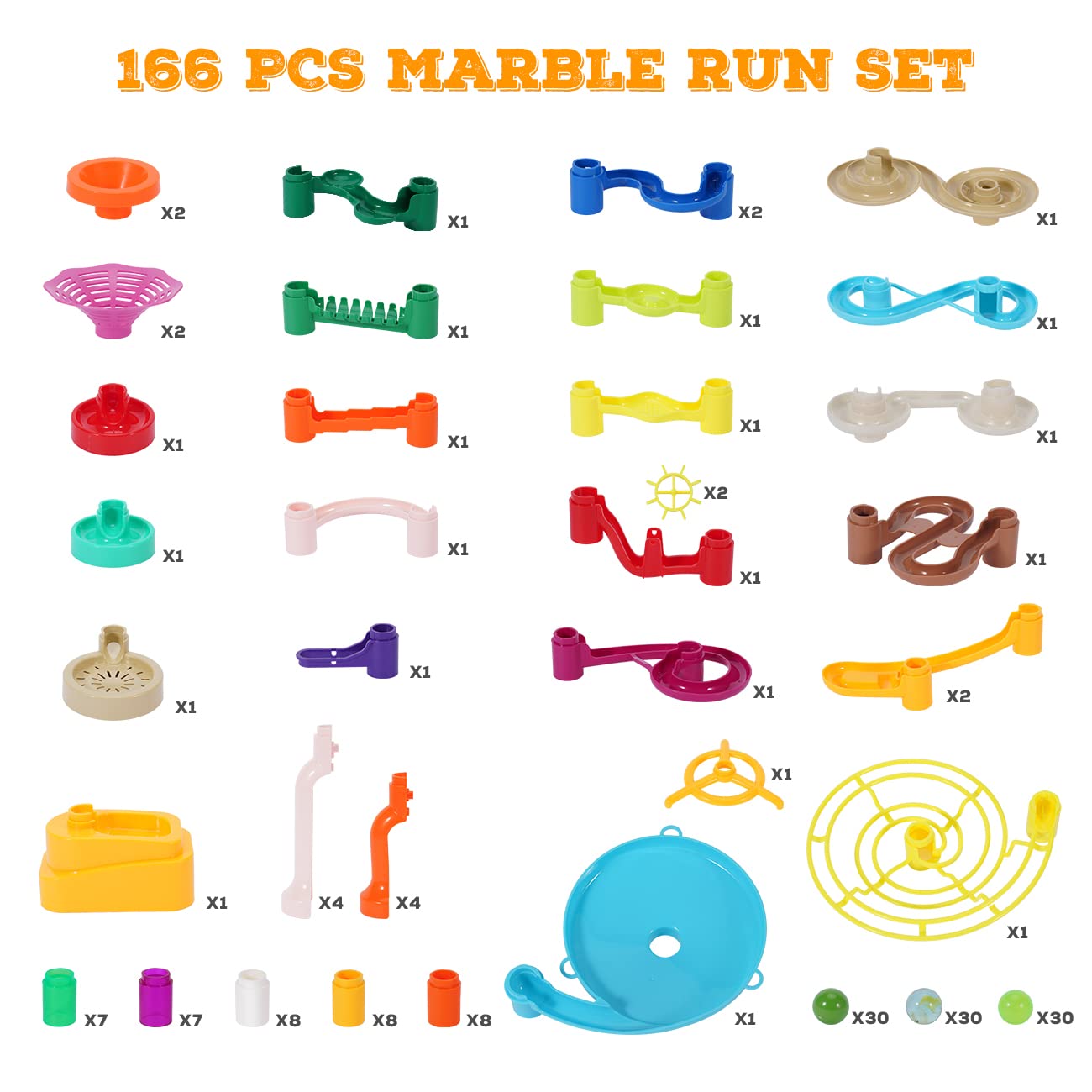 Marble Run, 166Pcs Marble Maze Building Block Toys For Kids, Stem Learning Toys Marble Track Race Set With 30 Glow In The Dark Glass Marbles Birthday Gift Toys For Boys & Girls Aged 3-12