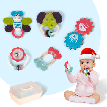 DAMEING Baby Rattle Teething Toys, Infant Sensory Teethers, Musical Shaker Grab and Spin Early Educational Toys for 0-12 Months 
