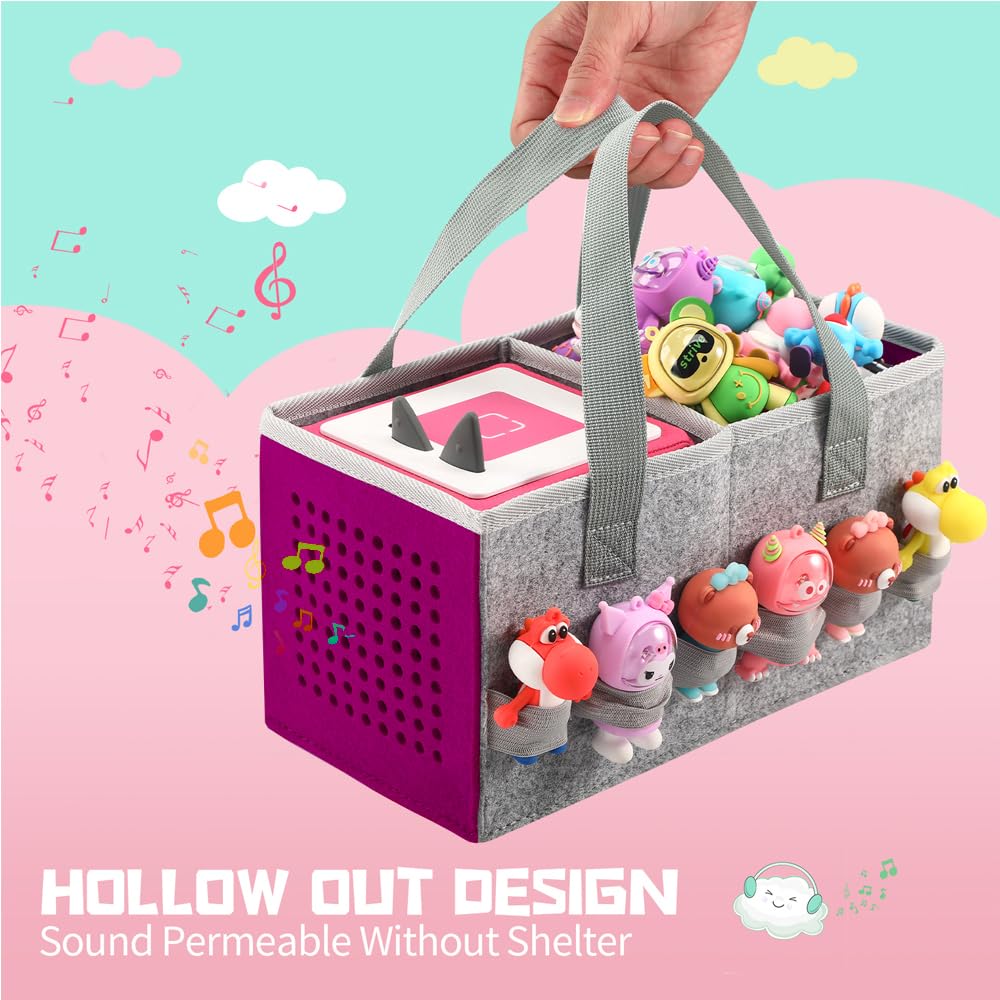 Carrying Case For Toniebox Starter Set And Tonies Figurines, Travel Felt Cloth Musical Toy Folding Bag For Toniebox Accessories (Purple)