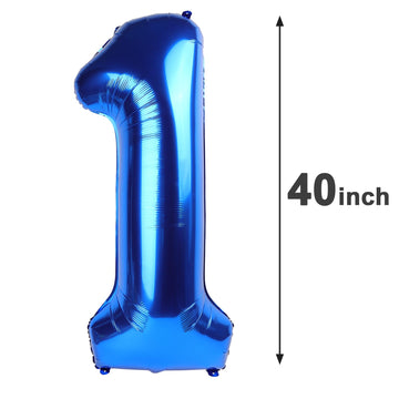 Jumbo Navy Blue Number 1 Balloon 40 Inch, Mylar Foil Number One Balloons For Boy Girl 1St 1 11 21 31 41 51 81 Birthday Party, Gi