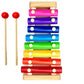 Wooden Xylophone Musical Toy For Kids | 8 Note Rainbow Metal Keys Instrument With 2 Wooden Mallets | Educational Early Learning 