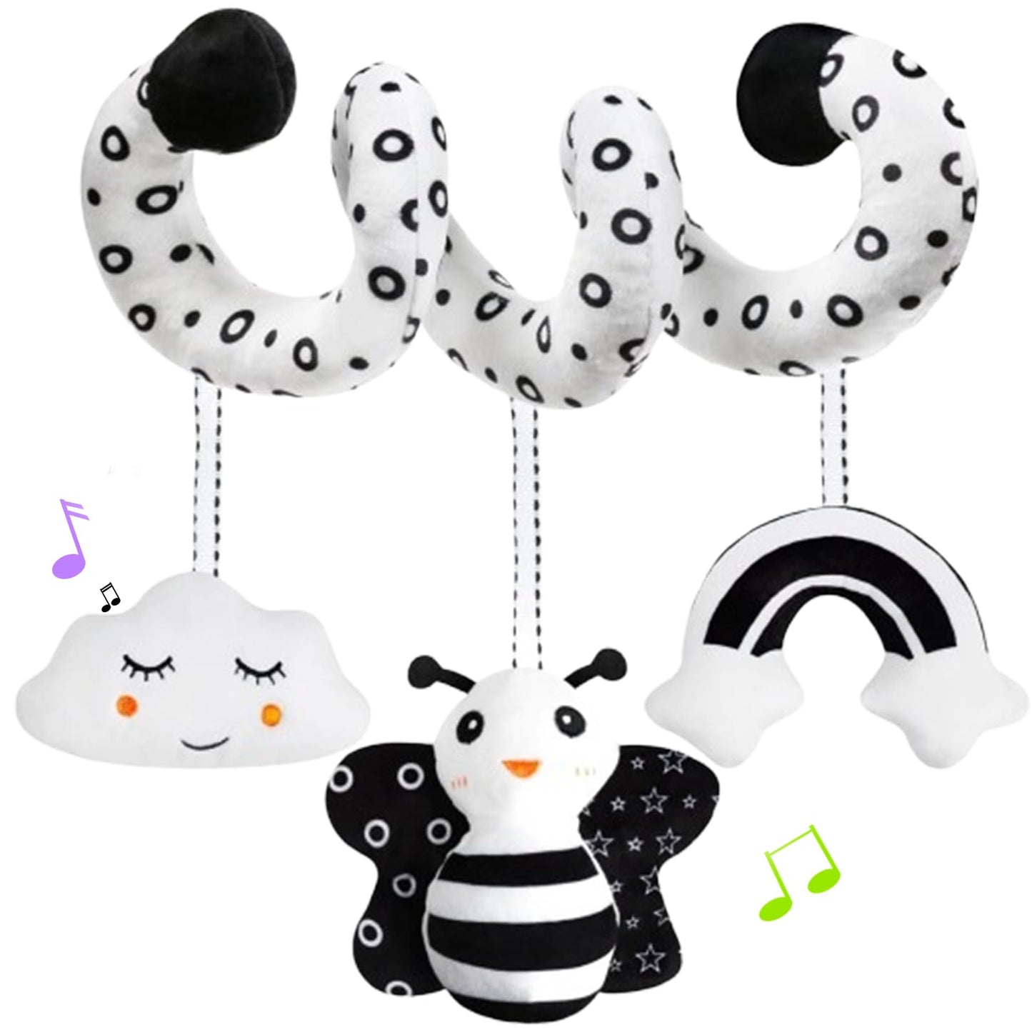 Ucdoet Car Seat Toys, Spiral Stroller And Carseat Hanging Toys For Babies 0-6 Months, Black And White High Contrast Baby Toys Fo