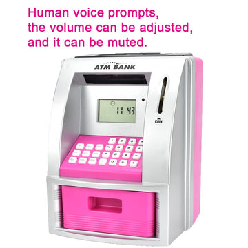 Toy Talking Atm Bank Atm Machine Savings Bank For Kids –Works A Real One- Deposit, Withdraw, Debit Card, Saving Target, Timer And Clock (Pink)