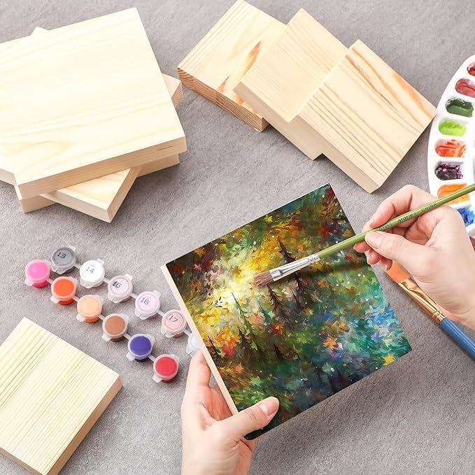 Unfinished Wood Blocks For Crafts, 8 Pack 4 Inch, 6 Inch Unfinished Canvas Board Wooden Square Painting Panel Blocks For Crafts