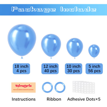 Voircoloria 130Pcs Metallic Blue Balloons Different Sizes 18'' 12'' 10'' 5'' Chrome Blue Latex Balloon Garland Arch Kit For Birt
