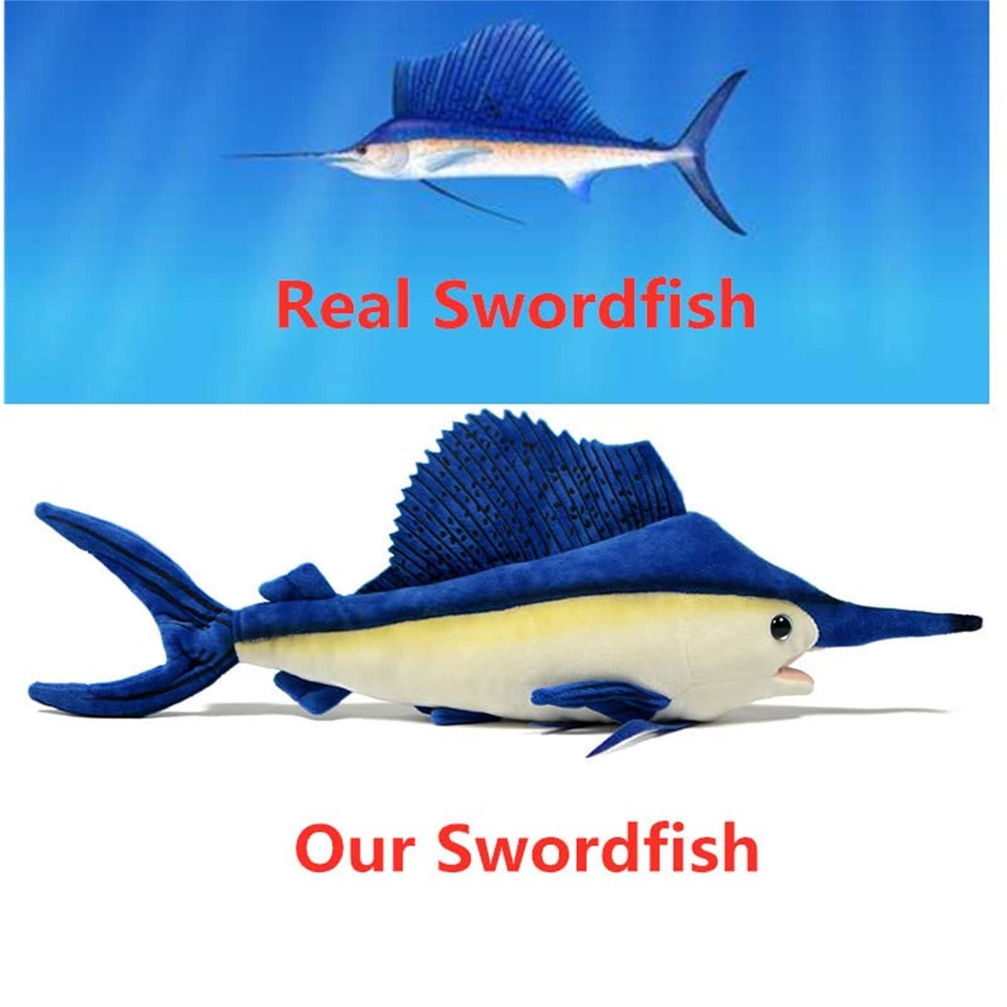 Tiny Heart Simulation Swordfish Plush-Sailfish Stuffed Animals-Marlin Deep Sea Plushie-Lifelike Gift Toy Fish Doll For Kids 18 Inches Long