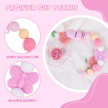Aori Pacifier Clips For Rebron Baby Dolls Pacifier Holders Silicone Pacifier Clips With Magnetic Pacifier -Pink