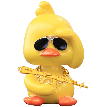 Wonuu Bobble Heads Ducks, Car Dashboard Decor Cute Yellow Shaking Head Duck Doll For Car Interior Ornament With Glasses, Necklac