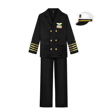 CIFITERY Navy Admiral Costume for Kids Ship Captain Uniform for Boys Halloween Dress Up Career Day Birthday Gifts