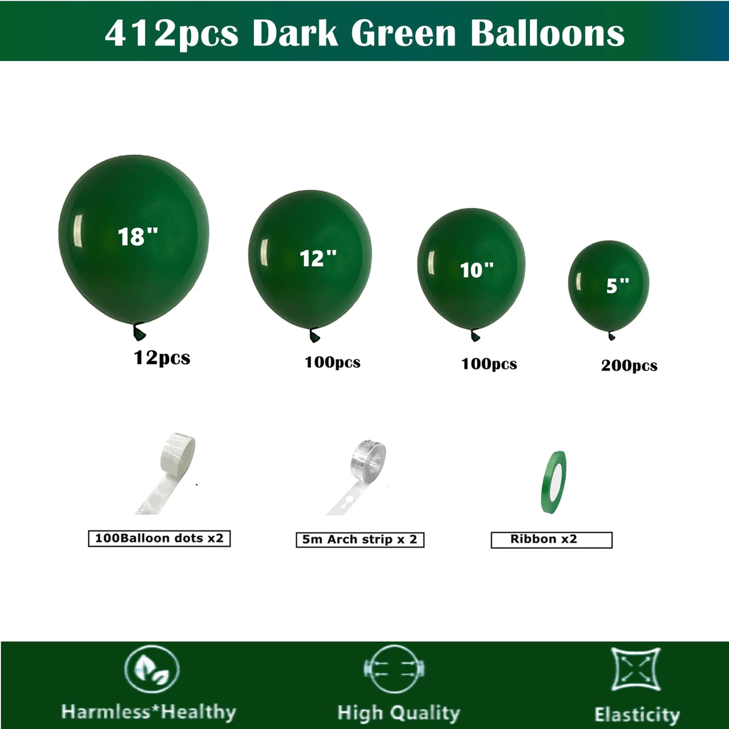 412Pcs Dark Green Balloons 18 12 10 5 Inch Dark Green Balloon Garland Arch Kit Different Sizes Matte Latex Balloons For Baby Sho