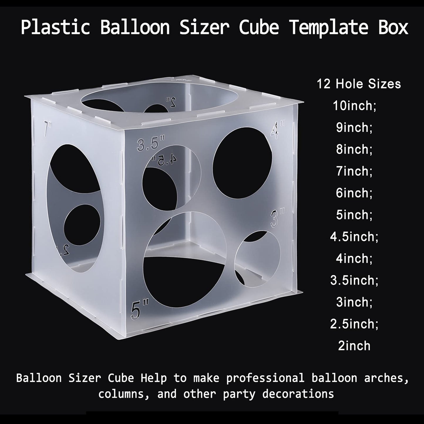 Auihiay 12 Holes Balloon Sizer Cube Box Collapsible Plastic Balloon Measurement Tool For Balloon Decorations, Balloon Columns, Balloon Arches (2-10 Inch)
