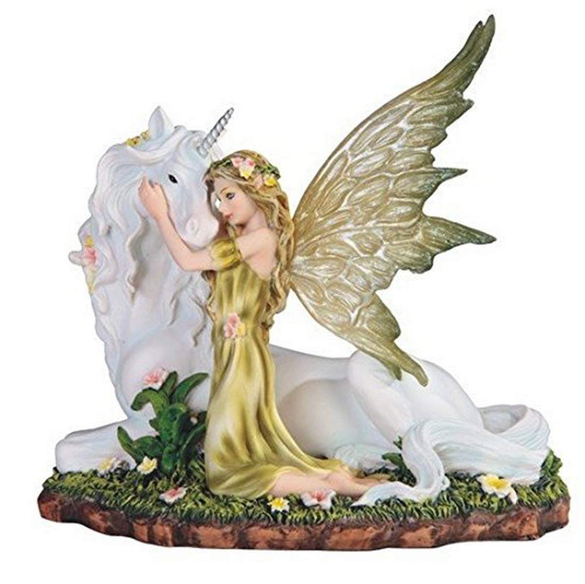 Stealstreet Ss-G-91851, 7 Inch Green Fairy Kneeling With White Unicorn Statue Figurine, 7'