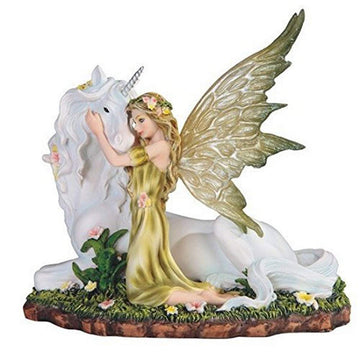 Stealstreet Ss-G-91851, 7 Inch Green Fairy Kneeling With White Unicorn Statue Figurine, 7'