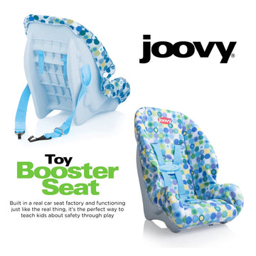 Joovy Toy Booster Seat & Functional Doll Car Seat Featuring Crash-Tested Latch System For Safety, Machine-Washable Cover For Easy Cleaning, And Five-Point Harness - Fits Dolls 12” To 22”, Blue