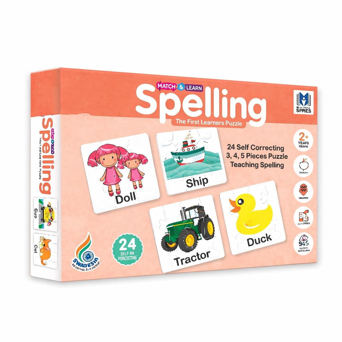 Space Enterprises Spelling Learning Puzzle For Kids | 24 SelfCorrecting Word Puzzles | 3, 4 & 5 Piece Educational Jigsaw Set | 