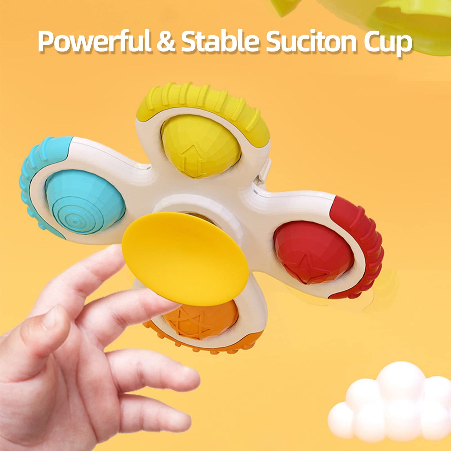 Baby Spinning Top Rattle Toys 3 Pcs, Suction Cup Infant Spinner Toy 12 Months+, Sensory Spin Bath Sucker, Travel Busy Teething Toy For Toddlers, Gifts For 1-3 Year Boy Girl(Group D)