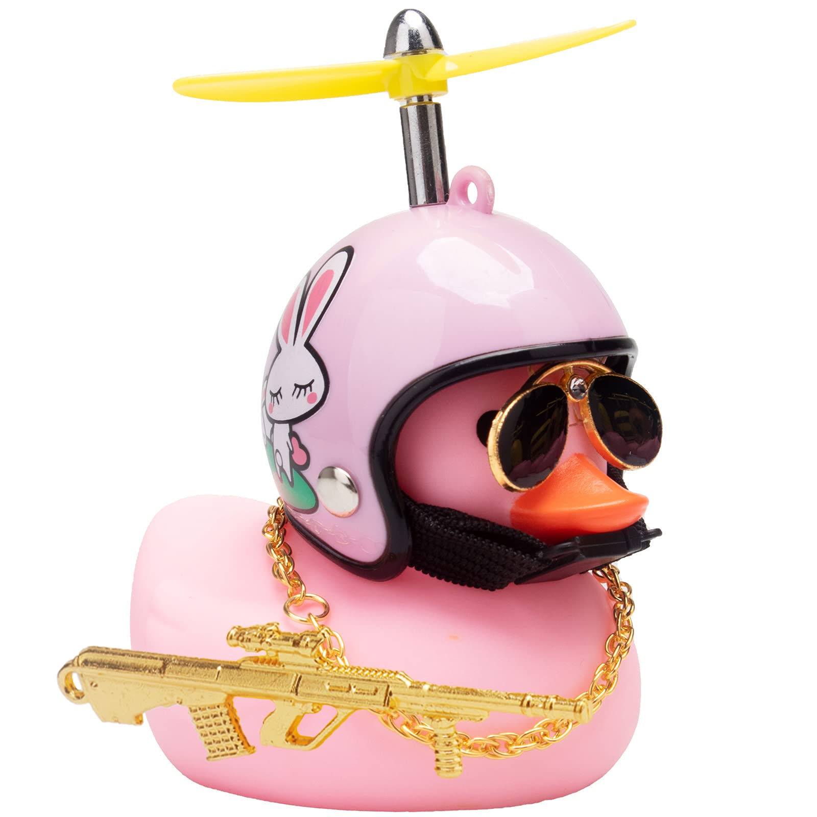Wonuu Rubber Duck Car Ornaments Pink Duck Car Dashboard Decorations Set With Propeller Helmet, Sunglasses, And Gold Chain. (Pink-Pink G)