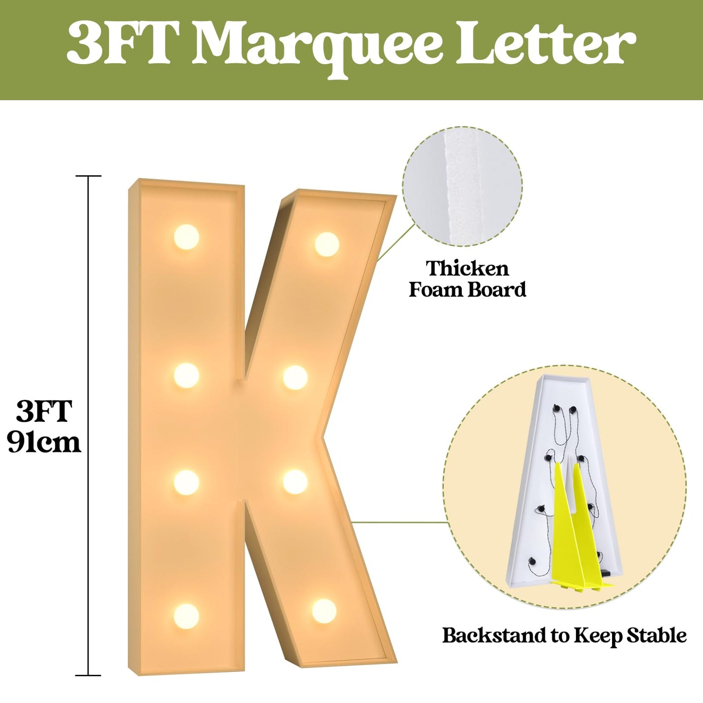 3Ft Marquee Light Up Letters, Large Marquee Letters K For Party Decorations, Big Baby Letters For Baby Shower Birthday Party Dec
