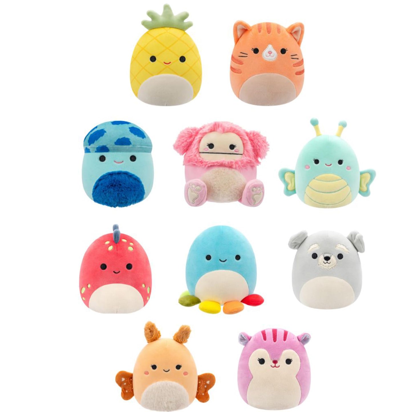 Squishmallows 5-Inch Plush Collection - Gigi Tabby Cat, Dolan Dino, Brina Bigfoot, Maui Pineapple, Amal Moth, Ultra-Soft, 10 Count