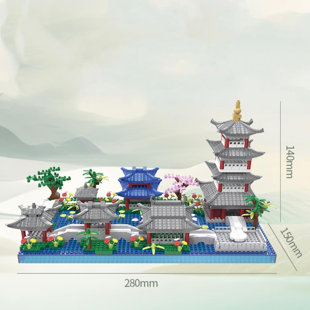Kadablk Mini Bricks Architecture Set - Suzhou Garden & West Lake, 950 PCS, Plastic, Asian Style, for Adults & Teens, Mini West Lake Color