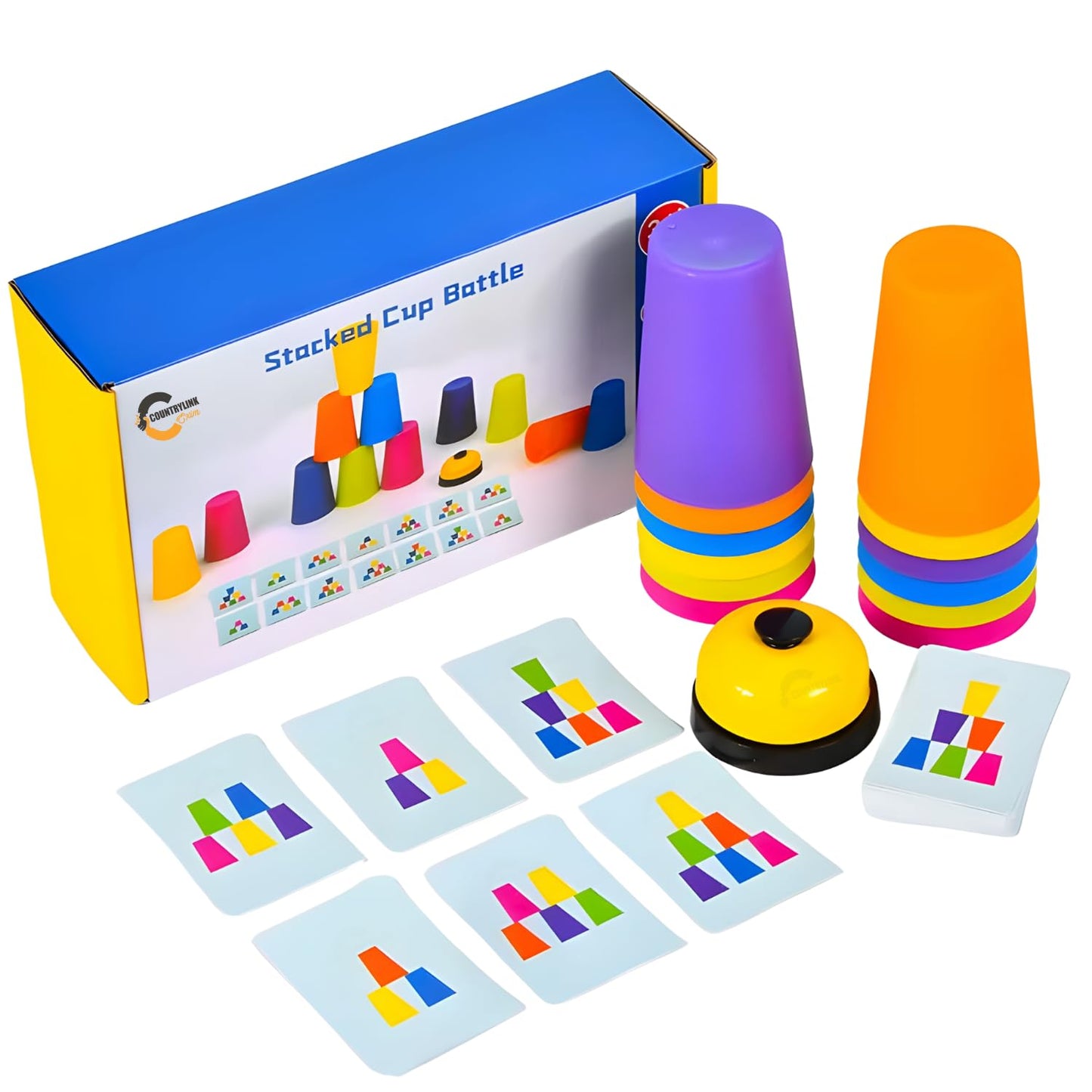 Countrylink Quick Stacking Cups Games For Kids, Classic Matching Speed Cup With 50 Picture Cards, 12 Cups And Bell, Family Games