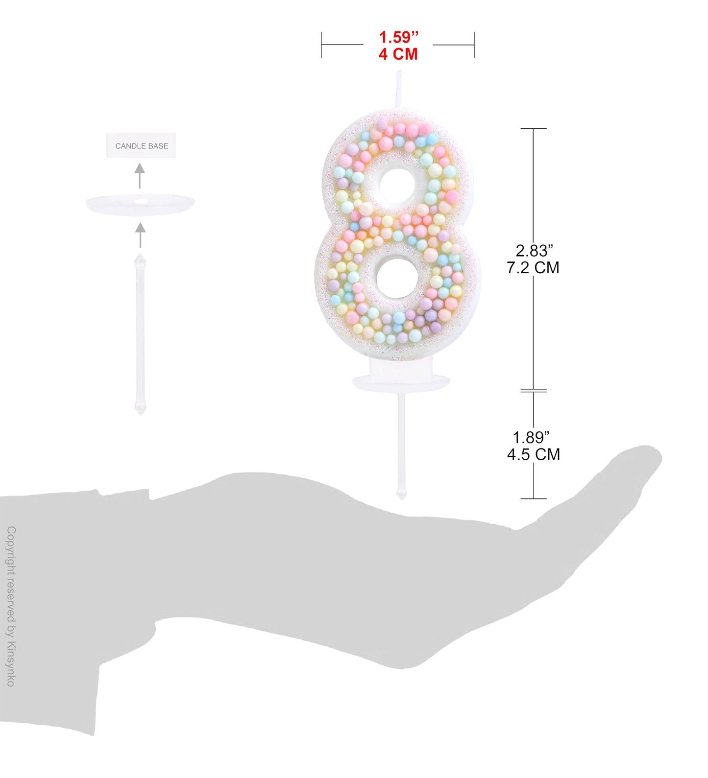 EAKE 8 Birthday Candle 3D Macaron Candy Glitter Number 8 Candle Birthday Girl Women Sweet Theme 8th Birthday Wedding Anniversary