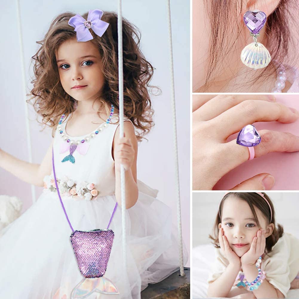 Princess Mermaid Costume Dress up Accessories for Girls Mermaid Gloves Tiara Crown Necklace Wand Earrings Bracelet Ring Princess