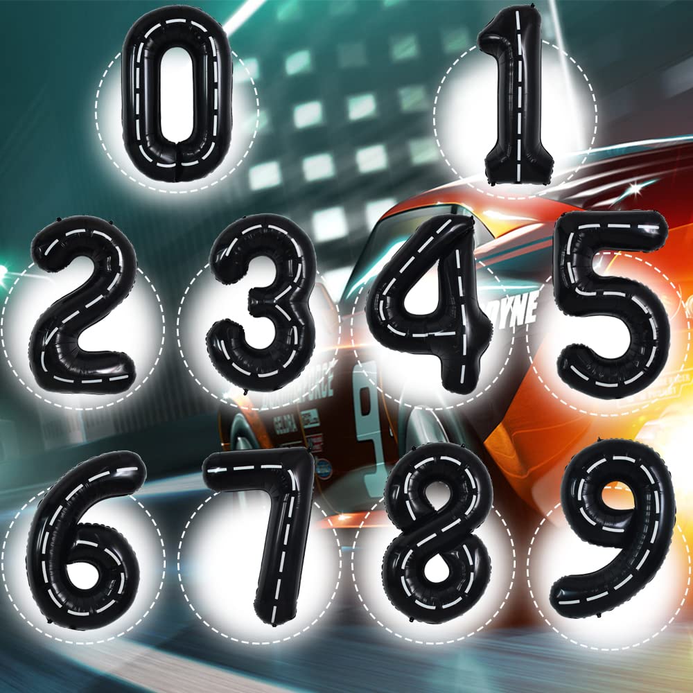 Toniful Race Car Black Balloons Car Birthday Party Supplies,40 Inch Giant Jumbo Helium Foil Mylar Big Number 5 Digital 5 Balloon
