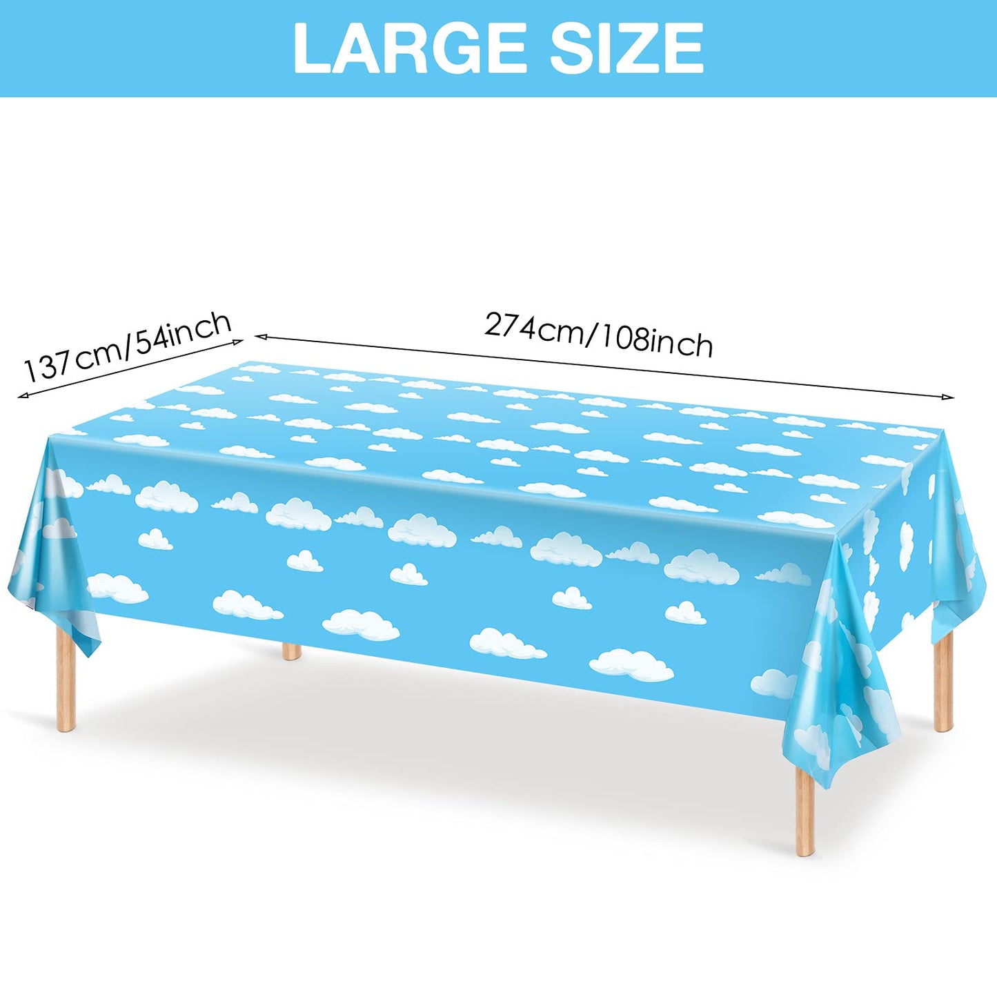Blue Sky White Clouds Birthday Party Supplies Cartoon Story Tablecloth Party Table Cover Cartoon Table Banner For Baby Kids Shower Birthday Party Decorations, 54 X 108 Inch(4)