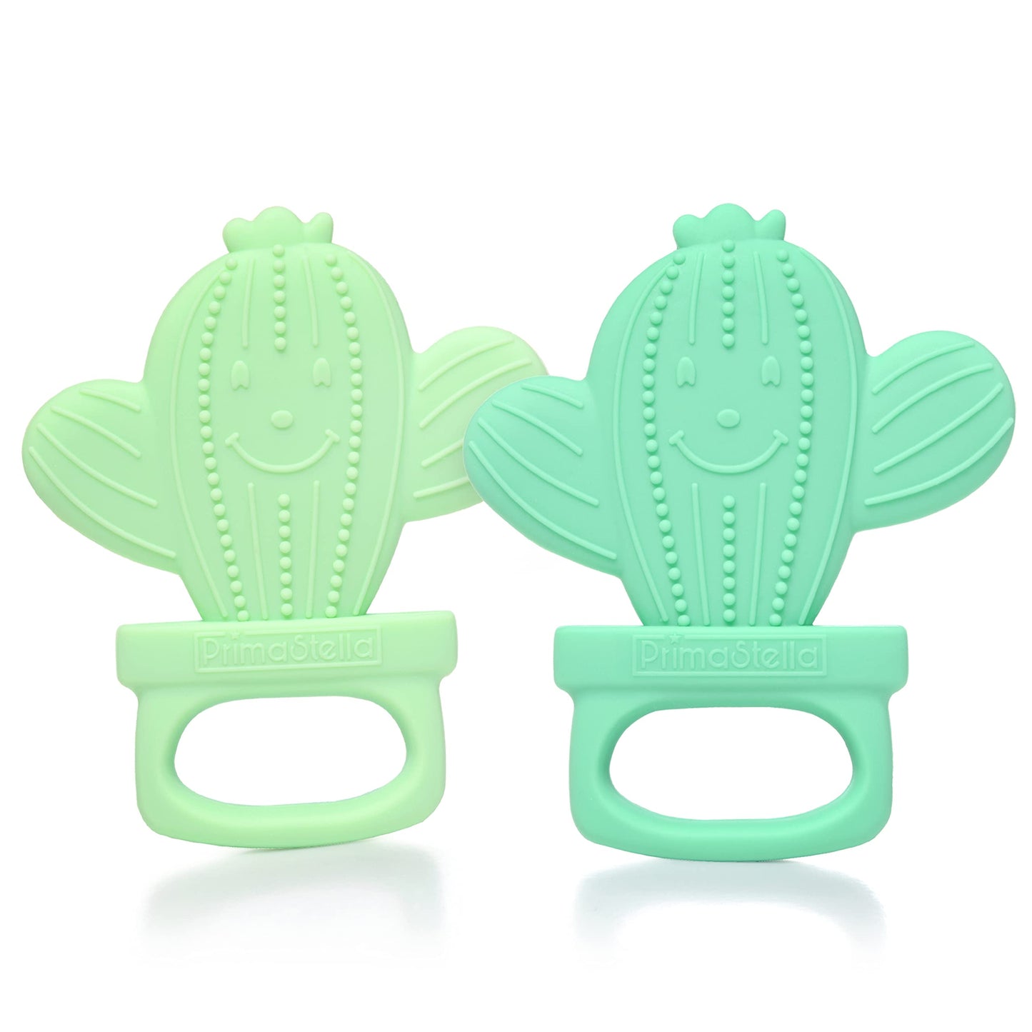 Primastella Silicone Cactus Teethers For Infants, Babies And Toddlers - Safety Tested - Bpa Free - Cute, Soothing, Easy To Hold - Baby Teether Toy Set Of 2 - Green & Neo Mint