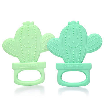 Primastella Silicone Cactus Teethers For Infants, Babies And Toddlers - Safety Tested - Bpa Free - Cute, Soothing, Easy To Hold - Baby Teether Toy Set Of 2 - Green & Neo Mint