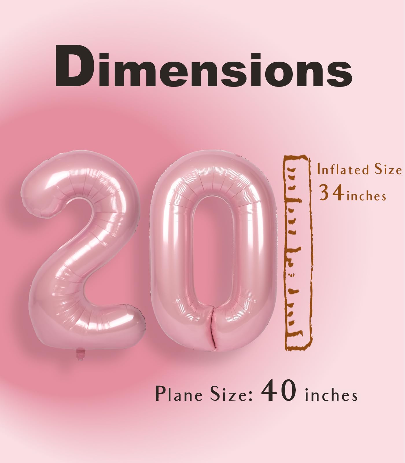SUWEN 40 Inch Pink Foil Number Balloons 0-9 Jumbo Mylar for 20th Birthday Party Supplies