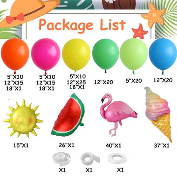 Summer Party Decoration 144Pcs Tropical Flamingo Balloons Garland Arch Kit,Watermelon,Ice Cream Flamingo Balloons For Beach Pool
