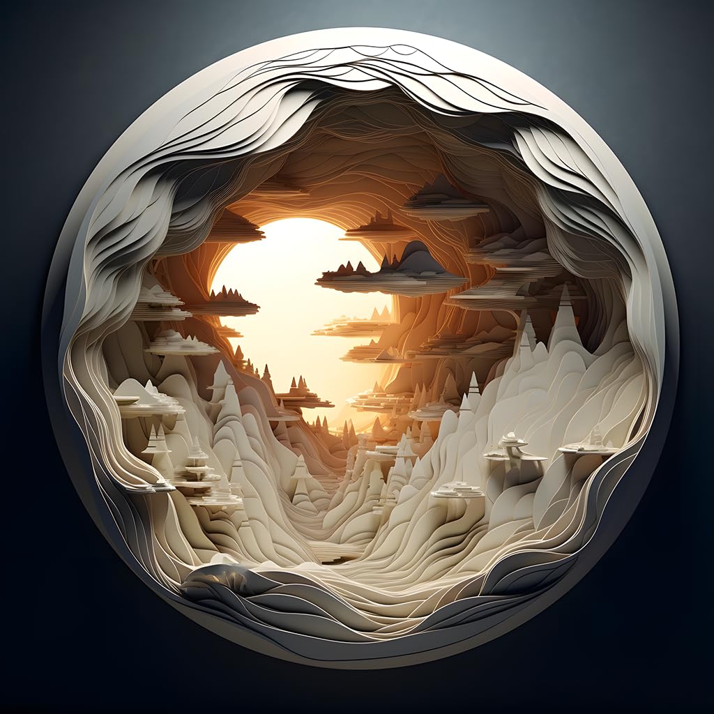 Bgraamiens Puzzle-Dawn- 3D Visual Dawn Inside A Cave 1000 Pieces Round Puzzle For Adult,Unique Puzzle Autostereoscopy Puzzle Har
