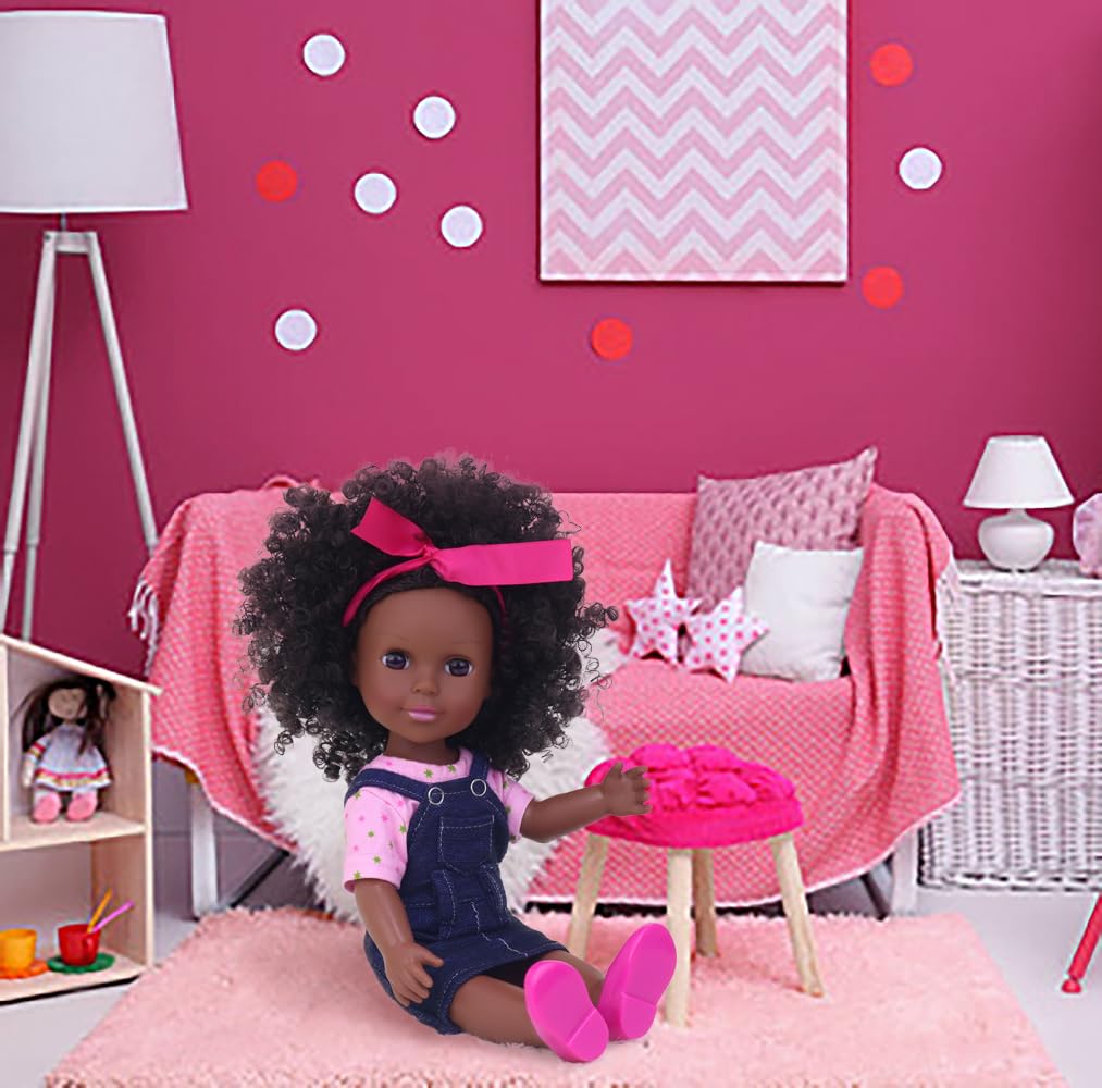 Ecore Fun 14.5" African Baby Girl Doll - Washable Silicone Toy, Black, 24 Inch, Ideal Gift for Kids
