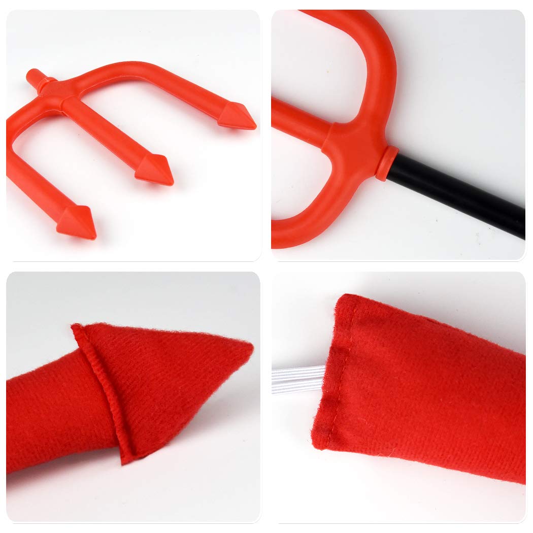 Jmkcoz Halloween Devil Costume Set Devil Horn Headband Red Devil Tail Bowtie Devil Red Pitchfork Demon Cosplay Hair Hoop Accessories For Carnival Themed Party Prop Costume Decoration