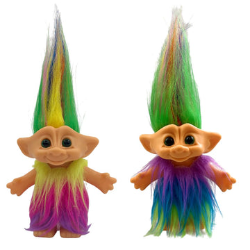 2Pack Retro Vintage Troll Dolls Set,Lucky Doll Chromatic Adorable For Collections, School Project, Arts And Crafts, Party Favors (Style2-Yellow&Purple)