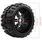 GLOBACT Pre-Glued 1/8 1/10 17mm Hex RC Monster Truck Wheels & Tires, Black, Foam Inserts, Compatible with TRX ERevo, T