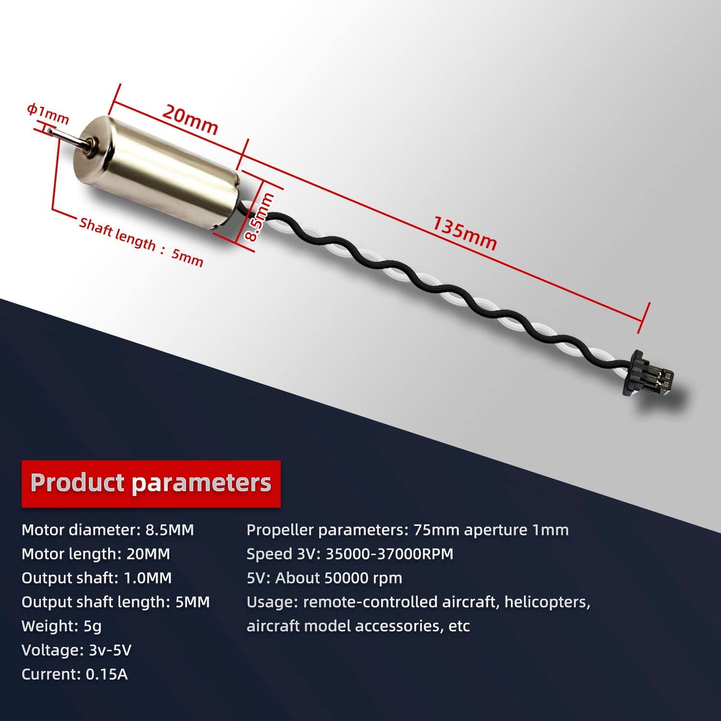DaFuRui 8 Pack 8520 Motor 8.5x20mm Coreless Brushed Motor 3.7V 53000Rpm Mini DC Motors
