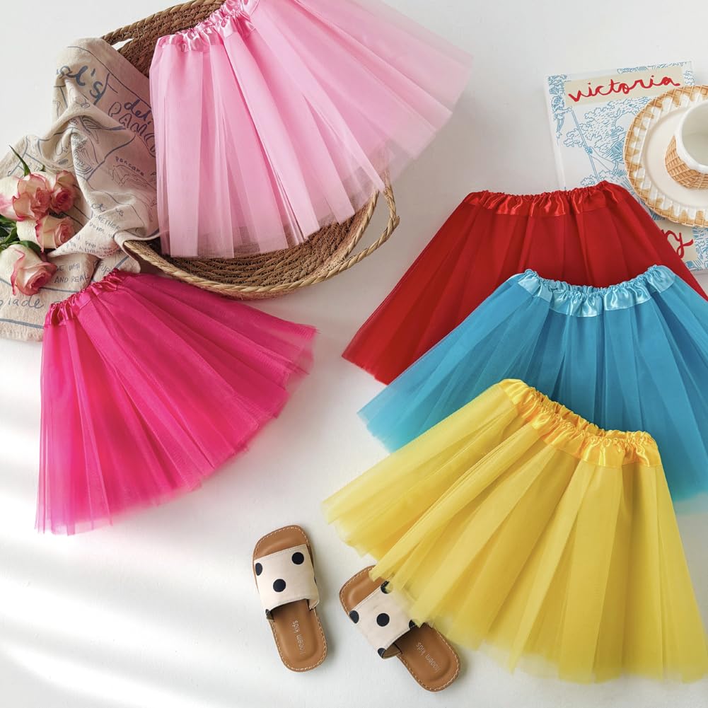 Bgfks Tutu Skirt For Girls,5 Pack Princess Party Favor Dress Skirt Set With Hairclips For 2-8 Years.(Colorful2)