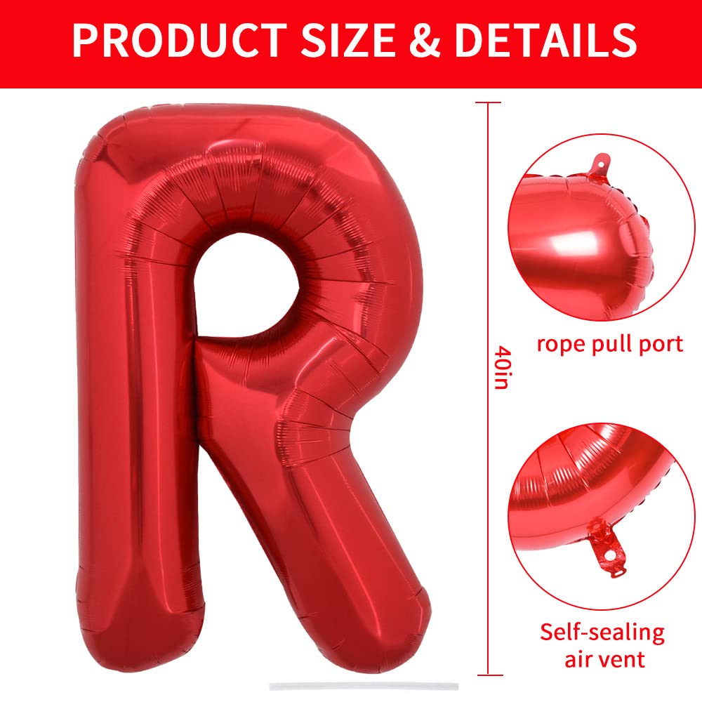 Toniful 40 Inch Large Bright Red Letter Balloons A-Z, Giant Jumbo Helium Foil Mylar Big Letter R Balloons For Birthday Party Ann