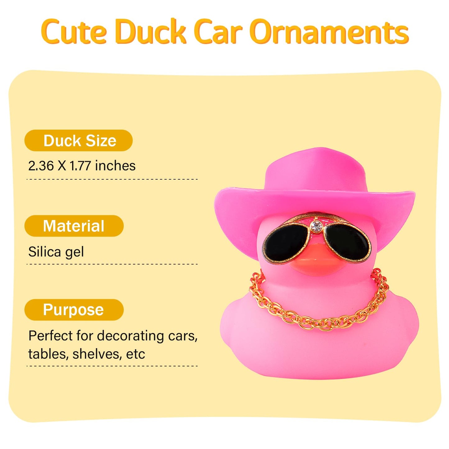 Wonuu Car Dashboard Rubber Duck Ornament, Car Decoration Colour Ducks Accessories With Mini Hat Necklace And Sunglasses, M-Pink-
