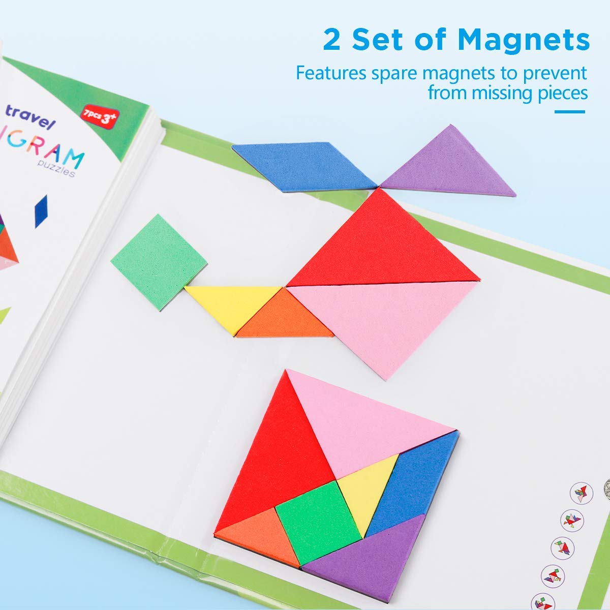 Vanmor Travel Tangram Puzzle - 2 Magnetic Plate Sets, 368 Solutions, Educational Toy, Colorful, Model VM-WT024 for Kids & Adults