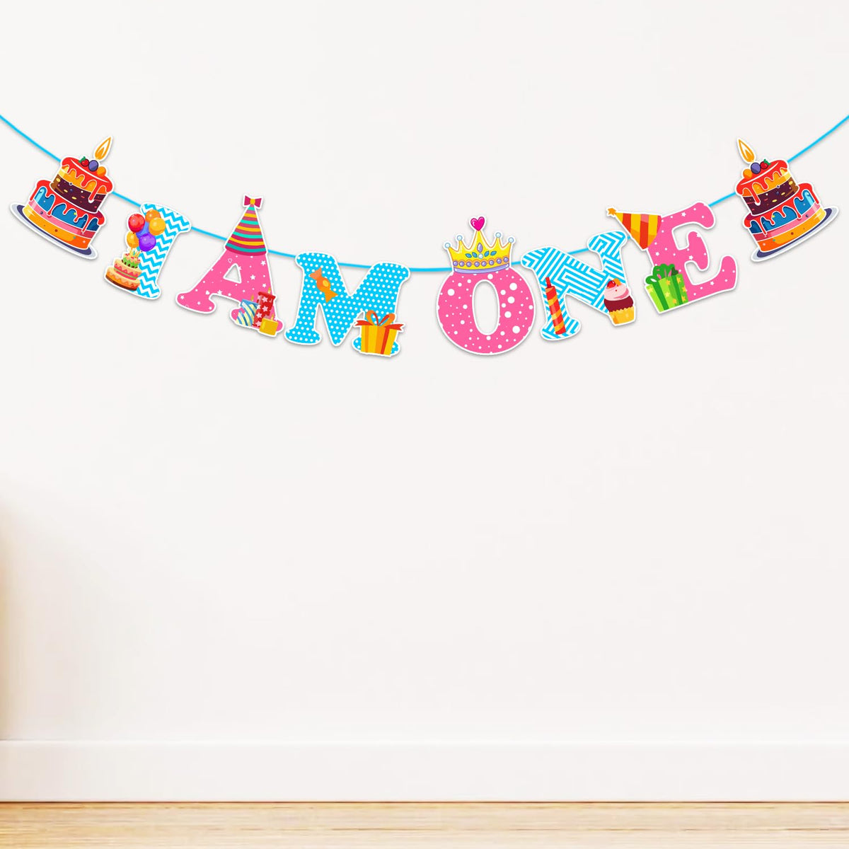 ZYOZIQUE Multicolour Paper Banner for 1st Birthday, I AM ONE, Multicolour Cardstock Straight Banner