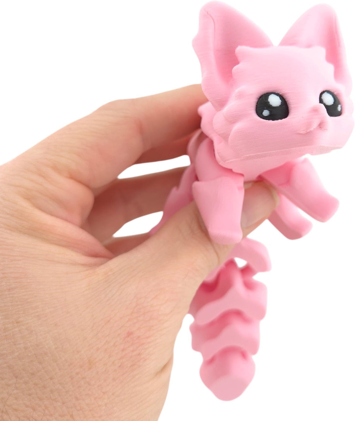 Cute Fox Desk Buddy, Articulated 3D Printed Fidget, 7.5 Inches, Authorized Seller (Pastel Pink)