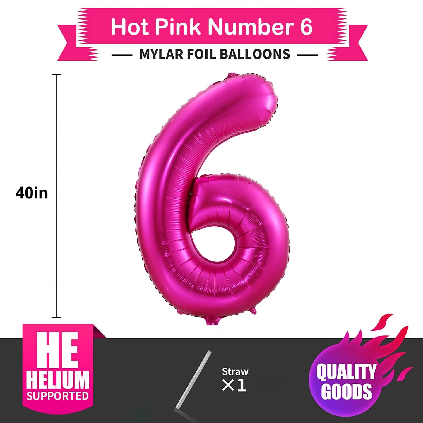 6 Balloon Number Hot Pink 6 Birthday Balloon 40 Inch Foil Mylar Large 6 Balloon Numbers For Birthday Party Anniversary Festival