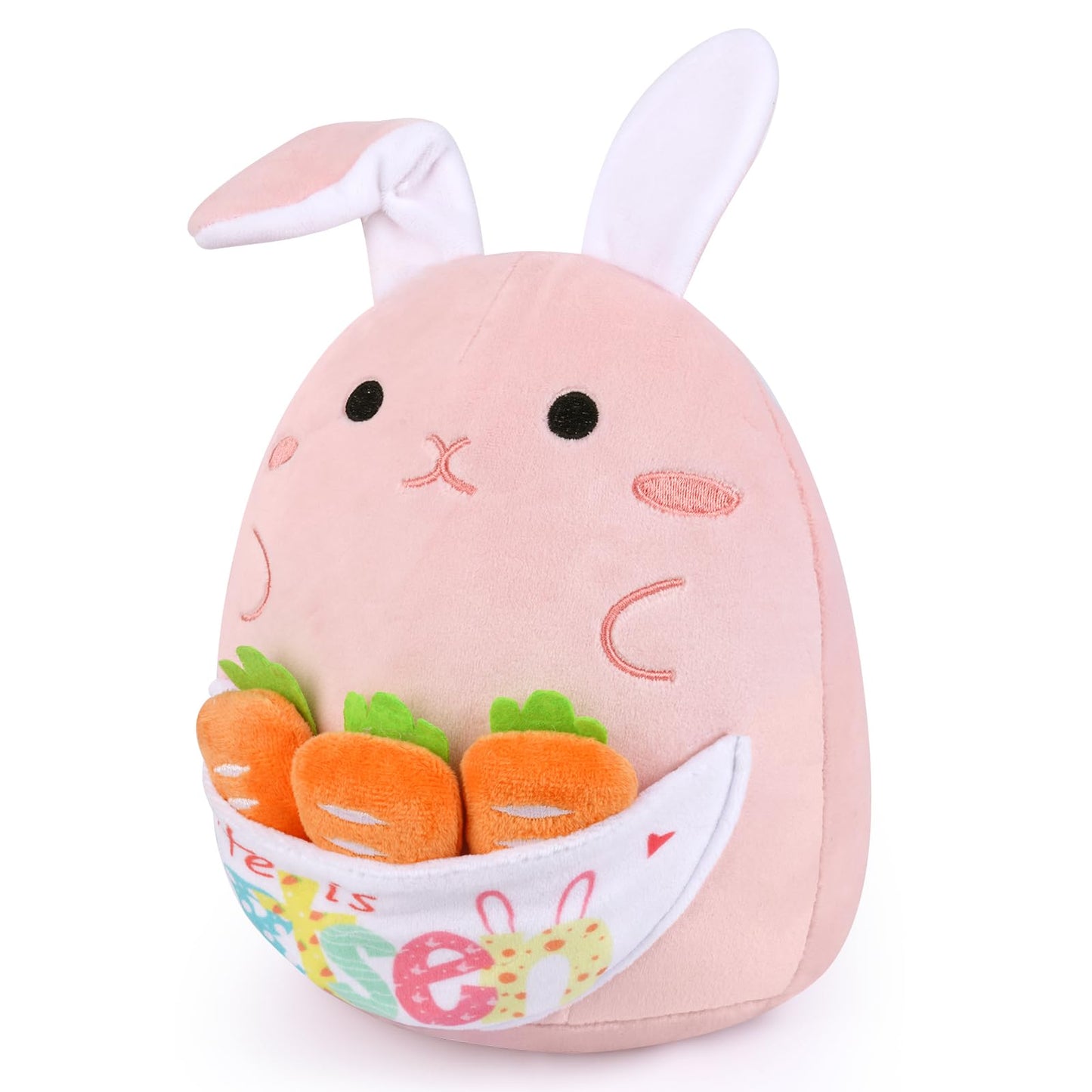 Prewplam Bunny Stuffed Animal, Soft Bunny Plush with 3 Pcs Carrot Stuffed Animals, Cute Rabbit Plush Toys Gifts for Kids Girls B