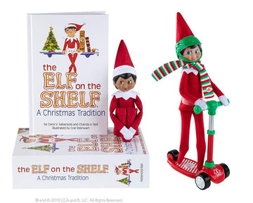 Elf On The Shelf Scout Girl (Brown Eyed Girl) With Elves At Play Stand-N-Scoot